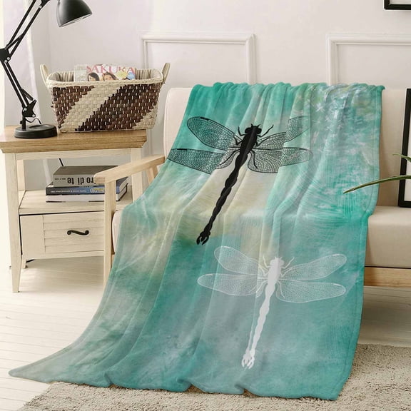 Throw Blanket Fleece Throw Blanket 50x60in, Black White Dragonfly Texture Soft Lightweight Bed Blankets Abstract Green Yellow Ombre Fuzzy Couch Blankets for All Season