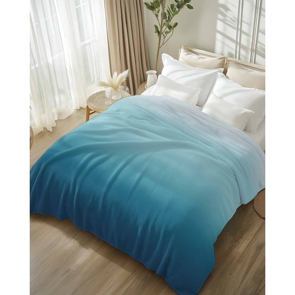 Throw Blanket Fleece Throw Blanket 50x60in, Blue Gradient Ombre Soft Lightweight Bed Blankets Watercolor Blue Fuzzy Couch Blankets for All Season