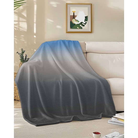 Throw Blanket Fleece Throw Blanket 50x60in, Blue to Gray Gradient Stripes Soft Lightweight Bed Blankets Ombre Abstract Geometric Fuzzy Couch Blankets for All Season