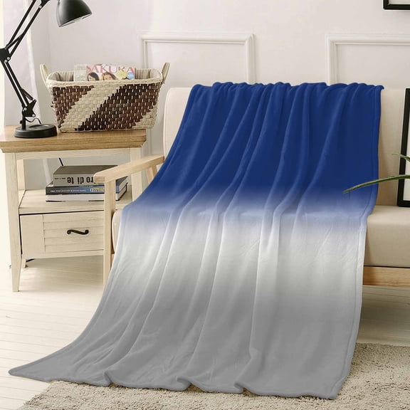 Throw Blanket Fleece Throw Blanket 50x60in, Blue Gray White Color Gradient Soft Lightweight Bed Blankets Minimalist Ombre Art Fuzzy Couch Blankets for All Season