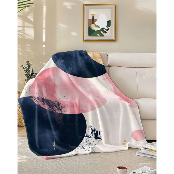 Throw Blanket Fleece Throw Blanket 50x60in, Bohemian Minimalist Color Block Soft Lightweight Bed Blankets Modern Abstract Nordic Art Fuzzy Couch Blankets for All Season
