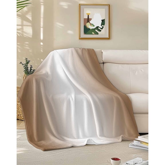 Throw Blanket Fleece Throw Blanket 50x60in, Brown Abstract White Stripes Ombre Minimalism Soft Lightweight Bed Blankets Khaki Geometric Art Fuzzy Couch Blankets for All Season