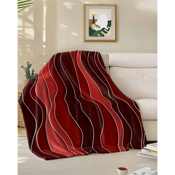 Throw Blanket Fleece Throw Blanket 50x60in, Burgundy Red Gradient Water Ripples Soft Lightweight Bed Blankets Abstract Geometric Fuzzy Couch Blankets for All Season