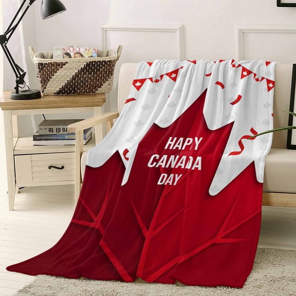 Throw Blanket Fleece Throw Blanket 50x60in, Canadian National Day Soft Lightweight Bed Blankets Red Maple Leaf Fuzzy Couch Blankets for All Season