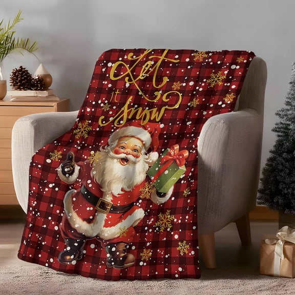 Throw Blanket Fleece Throw Blanket 50x60in, Cartoon Santa Claus Snowflake Seamless Soft Lightweight Bed Blankets Red Black Buffalo Plaid Fuzzy Couch Blankets for All Season