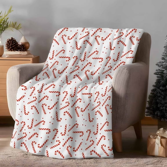Throw Blanket Fleece Throw Blanket 50x60in, Christmas Candy Cane Soft Lightweight Bed Blankets Abstract Geometric Pattern Fuzzy Couch Blankets for All Season