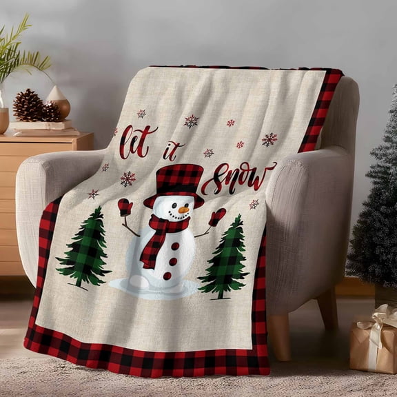 Throw Blanket Fleece Throw Blanket 50x60in, Christmas Cute Snowman Hat Scarf Trees Soft Lightweight Bed Blankets Red Buffalo Plaid Winter Snowflake Fuzzy Couch Blankets for All Season