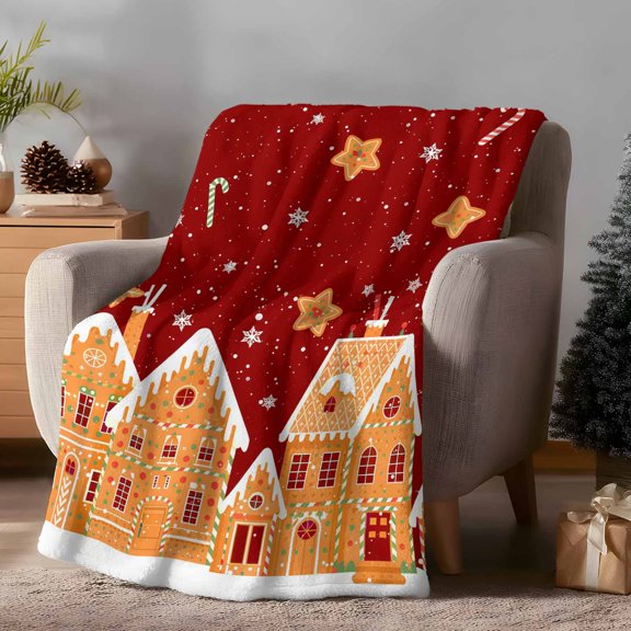 Throw Blanket Fleece Throw Blanket 50x60in, Christmas Ginger Bread House Soft Lightweight Bed Blankets Candy Star Winter Snowflake Fuzzy Couch Blankets for All Season