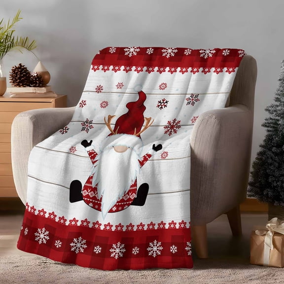 Throw Blanket Fleece Throw Blanket 50x60in, Christmas Gnomes Winter Snowflake Red Buffalo Gingham Soft Lightweight Bed Blankets Farmhouse White Board Fuzzy Couch Blankets for All Season