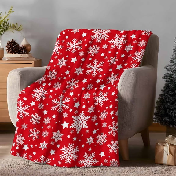 Throw Blanket Fleece Throw Blanket 50x60in, Christmas Snowflakes Winter Falling Snow Soft Lightweight Bed Blankets Red White Fuzzy Couch Blankets for All Season