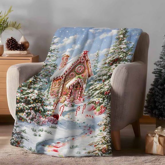Throw Blanket Fleece Throw Blanket 50x60in, Christmas Tree Watercolor Pink House Candy Canes Soft Lightweight Bed Blankets Winter Snowflake Fuzzy Couch Blankets for All Season