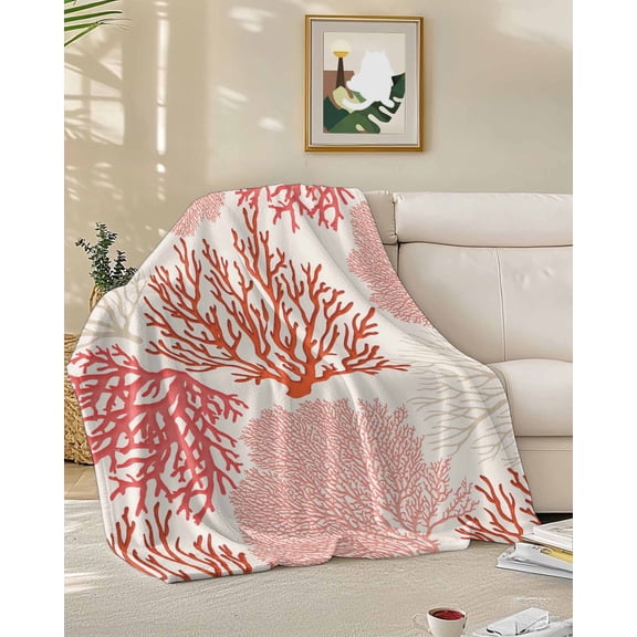 Throw Blanket Fleece Throw Blanket 50x60in, Classic Ocean Pink Coral Soft Lightweight Bed Blankets Abstract Marine Life Scenery Fuzzy Couch Blankets for All Season