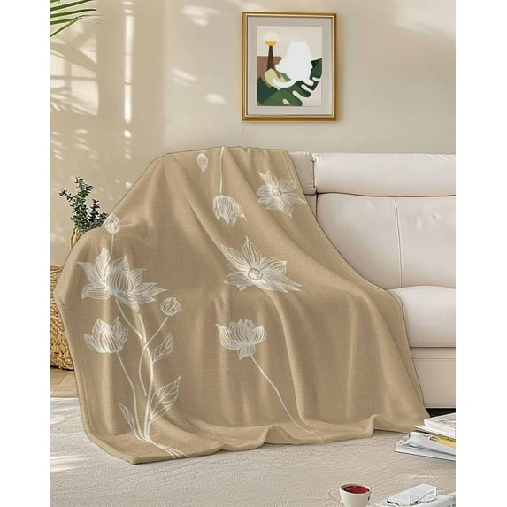 Throw Blanket Fleece Throw Blanket 50x60in, Country Floral Still Life Soft Lightweight Bed Blankets Retro Solid Color Fuzzy Couch Blankets for All Season