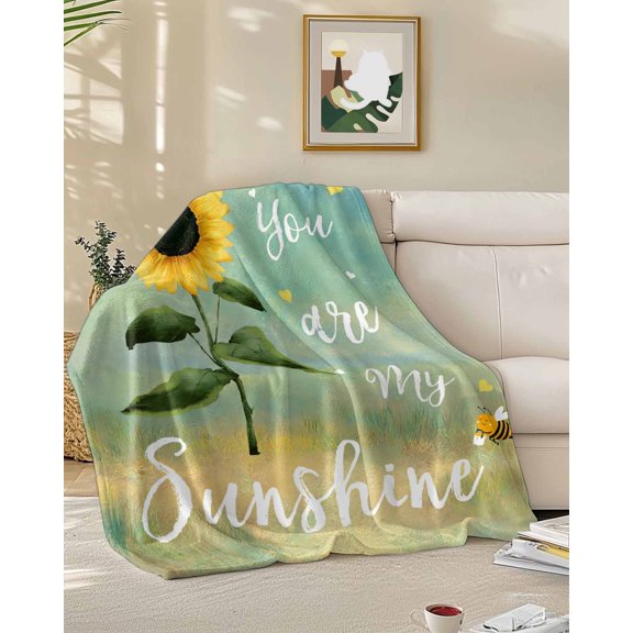 Throw Blanket Fleece Throw Blanket 50x60in, Country Pastoral Sunflower Bee Soft Lightweight Bed Blankets Sunshine Abstract Colorful Back Fuzzy Couch Blankets for All Season