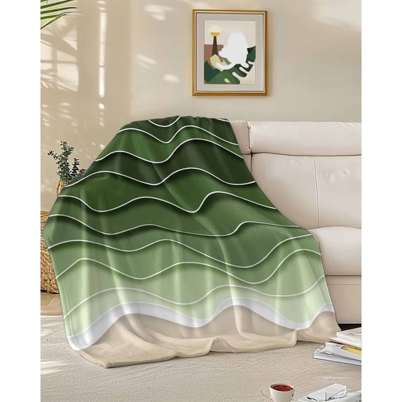 Throw Blanket Fleece Throw Blanket 50x60in, Dark Light Green Water Ripple Soft Lightweight Bed Blankets Abstract Beach Ocean Waves Fuzzy Couch Blankets for All Season