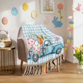 thumbnail image 1 of Throw Blanket Fleece Throw Blanket 50x60in, Easter Truck with Rabbit Eggs Carrot Soft Lightweight Bed Blankets Wood Barn and Blue Checker Fuzzy Couch Blankets for All Season, 1 of 9