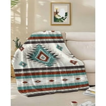 Throw Blanket Fleece Throw Blanket 50x60in, Farm Brown Bohemian Aztec Soft Lightweight Bed Blankets Turquoise Ethnic Wind Fuzzy Couch Blankets for All Season