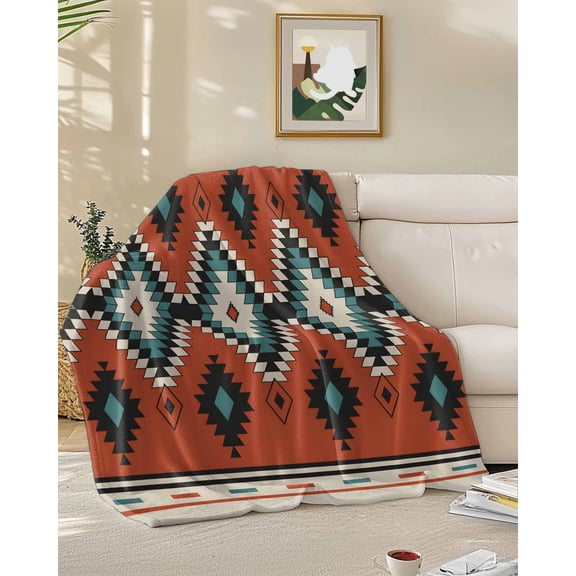 Throw Blanket Fleece Throw Blanket 50x60in, Farmhouse Brown Aztec Art Soft Lightweight Bed Blankets Abstract Vintage Tribe Fuzzy Couch Blankets for All Season