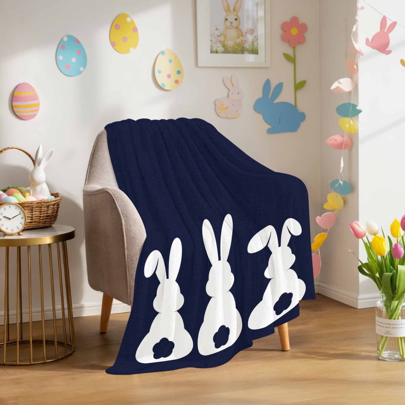 Throw Blanket Fleece Throw Blanket 50x60in, Farmhouse White Bunny on ...
