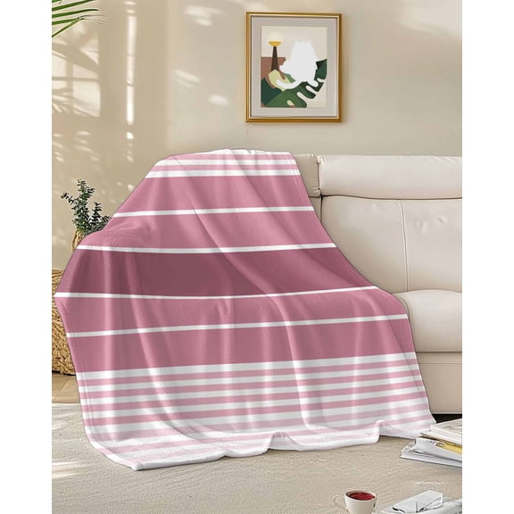 Throw Blanket Fleece Throw Blanket 50x60in, Gradient Pink Geometric Stripe Soft Lightweight Bed Blankets Ombre Modern Art Fuzzy Couch Blankets for All Season