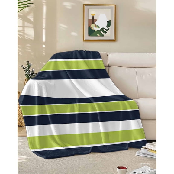Throw Blanket Fleece Throw Blanket 50x60in, Green Black White Horizontal Stripes Soft Lightweight Bed Blankets Abstract Modern Art Fuzzy Couch Blankets for All Season