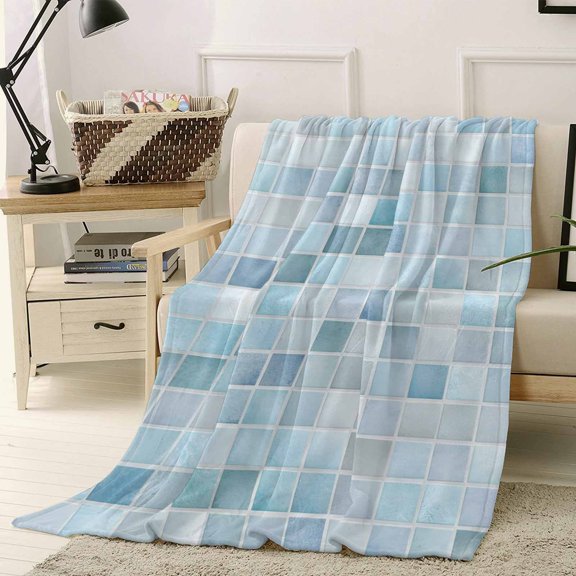 Throw Blanket Fleece Throw Blanket 50x60in, Light Blue Gray Color Block Soft Lightweight Bed Blankets Summer Ocean Watercolor Square Fuzzy Couch Blankets for All Season