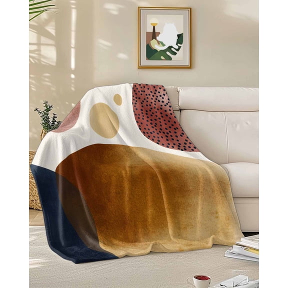Throw Blanket Fleece Throw Blanket 50x60in, Mid Century Abstract Geometric Soft Lightweight Bed Blankets Minimalist Terracotta Aesthetic Fuzzy Couch Blankets for All Season