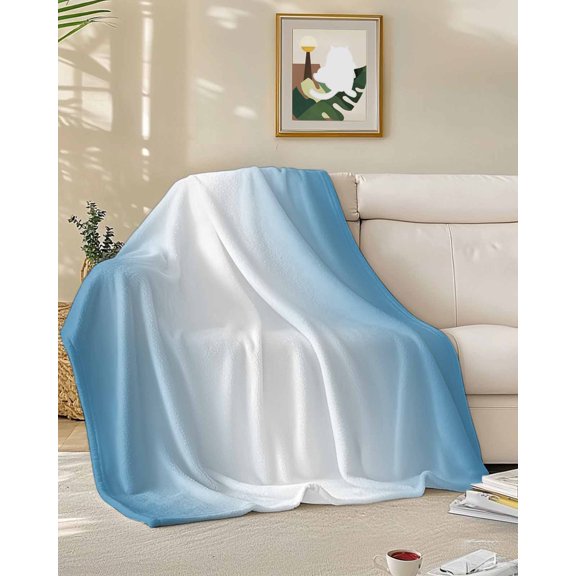 Throw Blanket Fleece Throw Blanket 50x60in, Minimalist Blue and White Gradient Soft Lightweight Bed Blankets Modern Color Ombre Art Fuzzy Couch Blankets for All Season
