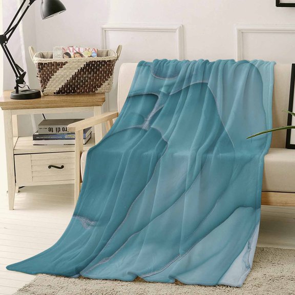 Throw Blanket Fleece Throw Blanket 50x60in, Mint Green Marble Fluid Art Soft Lightweight Bed Blankets Modern Abstract Turquoise Fuzzy Couch Blankets for All Season