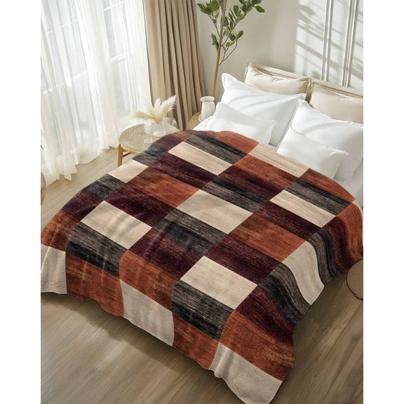 Throw Blanket Fleece Throw Blanket 50x60in, Modern Brown Beige Square Soft Lightweight Bed Blankets Vintage Boho Abstract Art Fuzzy Couch Blankets for All Season