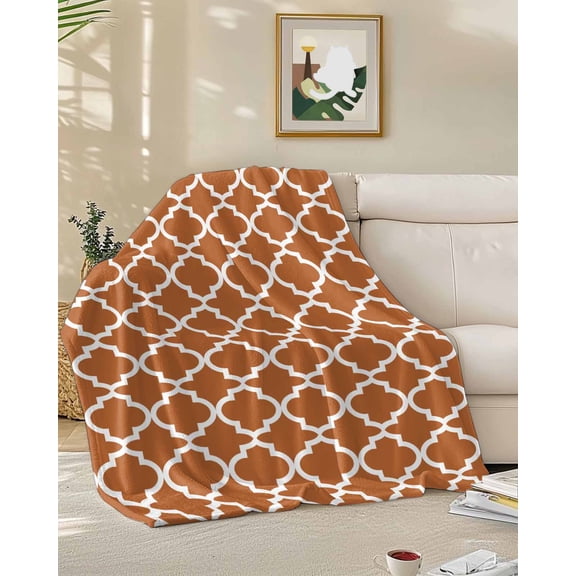 Throw Blanket Fleece Throw Blanket 50x60in, Modern Morocco Pattern Soft Lightweight Bed Blankets Geometric on Orange Background Fuzzy Couch Blankets for All Season