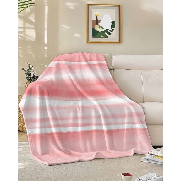 Throw Blanket Fleece Throw Blanket 50x60in, Modern Pink Ombre Ocean Wave Soft Lightweight Bed Blankets Abstract Gradient Style Fuzzy Couch Blankets for All Season
