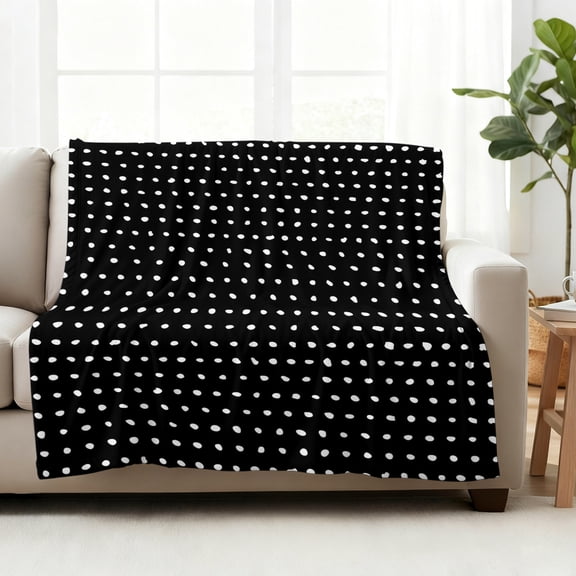 Throw Blanket Fleece Throw Blanket 50x60in, Modern White Polka Dot on Black Soft Lightweight Bed Blankets Abstract Geometric Style Fuzzy Couch Blankets for All Season