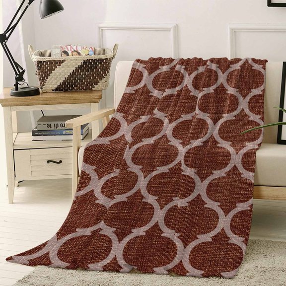 Throw Blanket Fleece Throw Blanket 50x60in, Moroccan Brown Geometric Soft Lightweight Bed Blankets Abstract Mid Century Pattern Fuzzy Couch Blankets for All Season