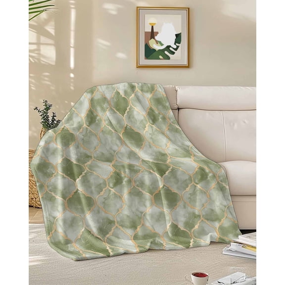 Throw Blanket Fleece Throw Blanket 50x60in, Morocco Sage Green Geometric Soft Lightweight Bed Blankets Abstract Marble Texture Fuzzy Couch Blankets for All Season