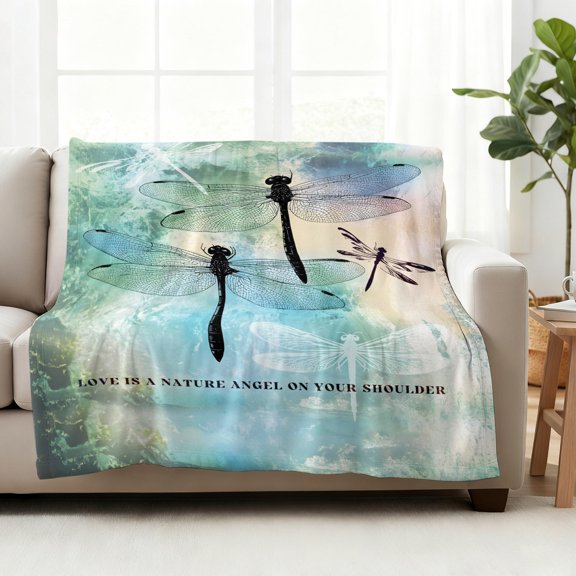 Throw Blanket Fleece Throw Blanket 50x60in, Natural Dragonfly Insects Soft Lightweight Bed Blankets Abstract Color Gradient Art Fuzzy Couch Blankets for All Season