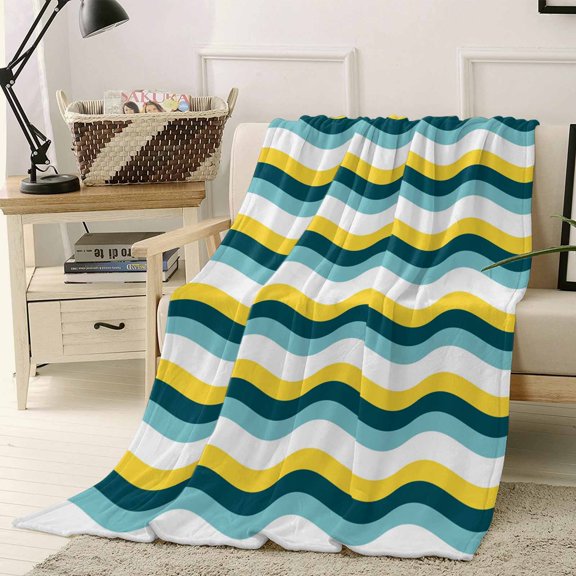 Throw Blanket Fleece Throw Blanket 50x60in, Ombre Yellow Turquoise Waves Soft Lightweight Bed Blankets Abstract Minimalist Art Fuzzy Couch Blankets for All Season