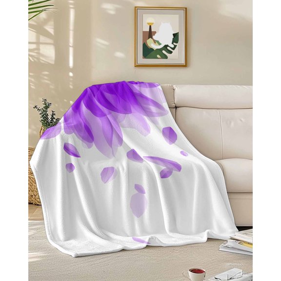Throw Blanket Fleece Throw Blanket 50x60in, Purple Ombre Abstract Flower Petal Soft Lightweight Bed Blankets Floral Texture on White Fuzzy Couch Blankets for All Season