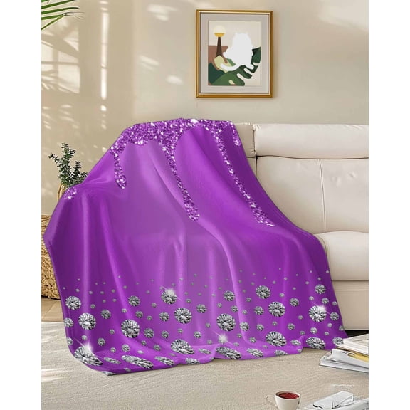Throw Blanket Fleece Throw Blanket 50x60in, Purple Silver Shiny Diamond Soft Lightweight Bed Blankets Luxury Modern Abstract Art Fuzzy Couch Blankets for All Season
