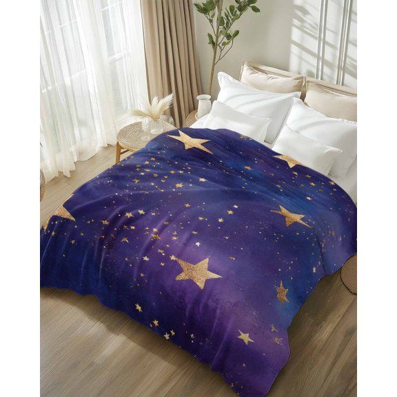 Throw Blanket Fleece Throw Blanket 50x60in, Retro Dream Star on Purple Soft Lightweight Bed Blankets Romantic Starry Sky Fuzzy Couch Blankets for All Season