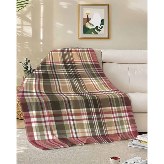 Throw Blanket Fleece Throw Blanket 50x60in, Retro Farmhouse Checkered Plaid Soft Lightweight Bed Blankets Abstract Lattice Stripe Fuzzy Couch Blankets for All Season
