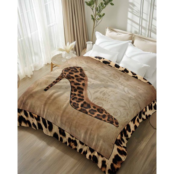 Throw Blanket Fleece Throw Blanket 50x60in, Retro Leopard Shoes Theme Soft Lightweight Bed Blankets Country Animal Skin Texture Fuzzy Couch Blankets for All Season
