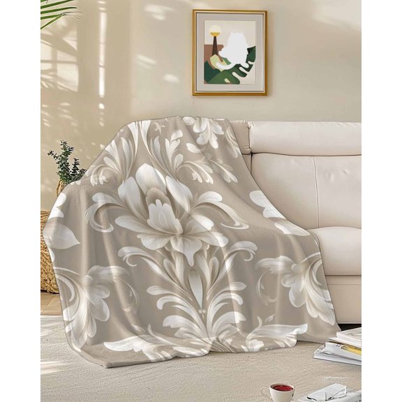 Throw Blanket Fleece Throw Blanket 50x60in, Retro Medieval Totem Soft Lightweight Bed Blankets Abstract Flowers Turkish Pattern Fuzzy Couch Blankets for All Season