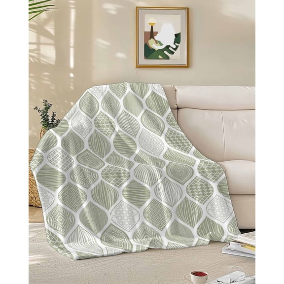 Throw Blanket Fleece Throw Blanket 50x60in, Sage Green Bohemian Geometric Soft Lightweight Bed Blankets Abstract Moroccan Pattern Fuzzy Couch Blankets for All Season