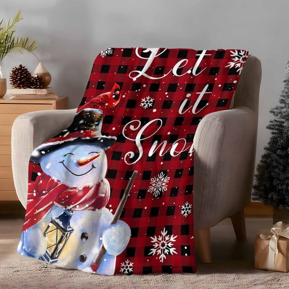 Throw Blanket Fleece Throw Blanket 50x60in, Snowman Cardinal Red Black Buffalo Plaid Soft Lightweight Bed Blankets Winter White Snowflake Fuzzy Couch Blankets for All Season