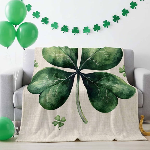 Throw Blanket Fleece Throw Blanket 50x60in, Spring St Patrick's Day Clovers Leaf Soft Lightweight Bed Blankets Green Irish Shamrock Fuzzy Couch Blankets for All Season