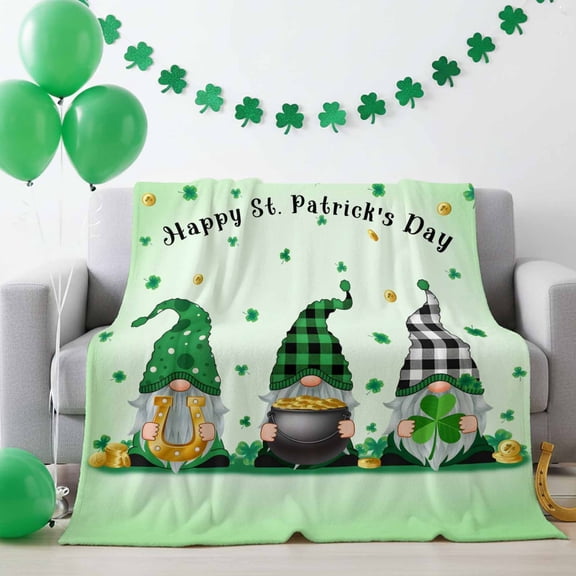 Throw Blanket Fleece Throw Blanket 50x60in, St. Patrick's Day Gnome Pot of Gold Horseshoe Soft Lightweight Bed Blankets Green Lucky Leaf Fuzzy Couch Blankets for All Season