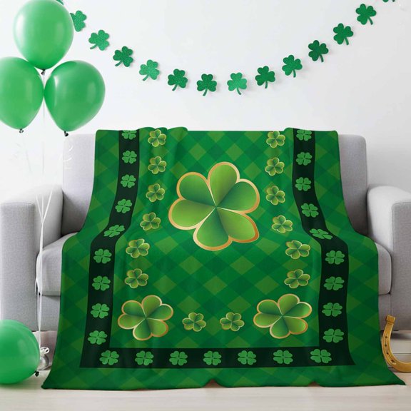 Throw Blanket Fleece Throw Blanket 50x60in, St. Patrick's day Celtic Knots Lucky Green Clover Soft Lightweight Bed Blankets Buffalo Plaid Fuzzy Couch Blankets for All Season