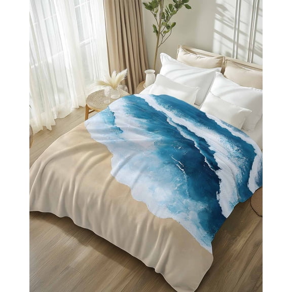 Throw Blanket Fleece Throw Blanket 50x60in, Summer Beach Blue Sea Water Ripple Soft Lightweight Bed Blankets Seaside Waves Fuzzy Couch Blankets for All Season