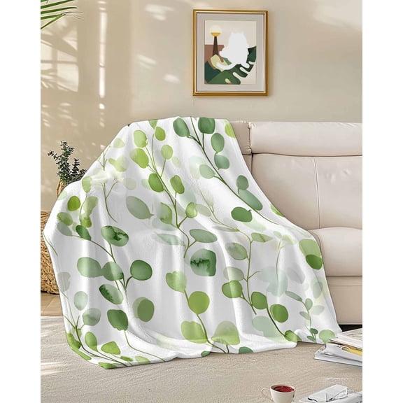 Throw Blanket Fleece Throw Blanket 50x60in, Summer Ombre Farmhouse Leaves Soft Lightweight Bed Blankets Modern Minimalist Style Fuzzy Couch Blankets for All Season